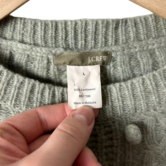 J. Crew • Green Lambswool Pom Pom Cable Knit Sweater - Picture 3 of 5